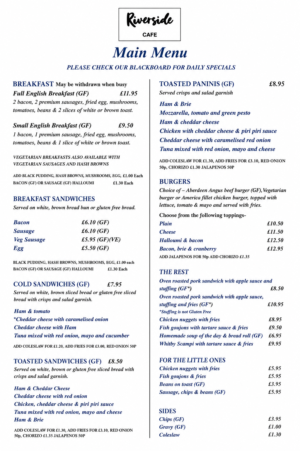 Riverside Menu Page 1